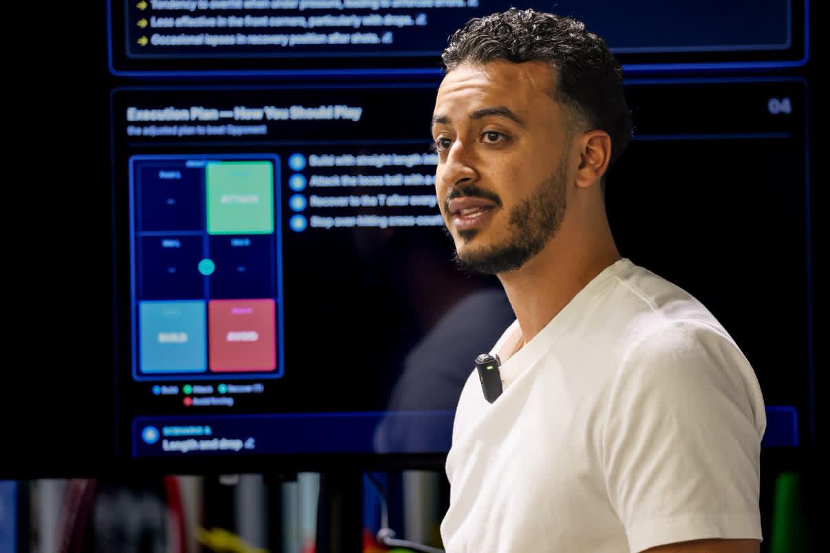 Ziad Sakr, AI engineer and Co-Founder & CEO of Core Sports AI, presenting a Core match breakdown